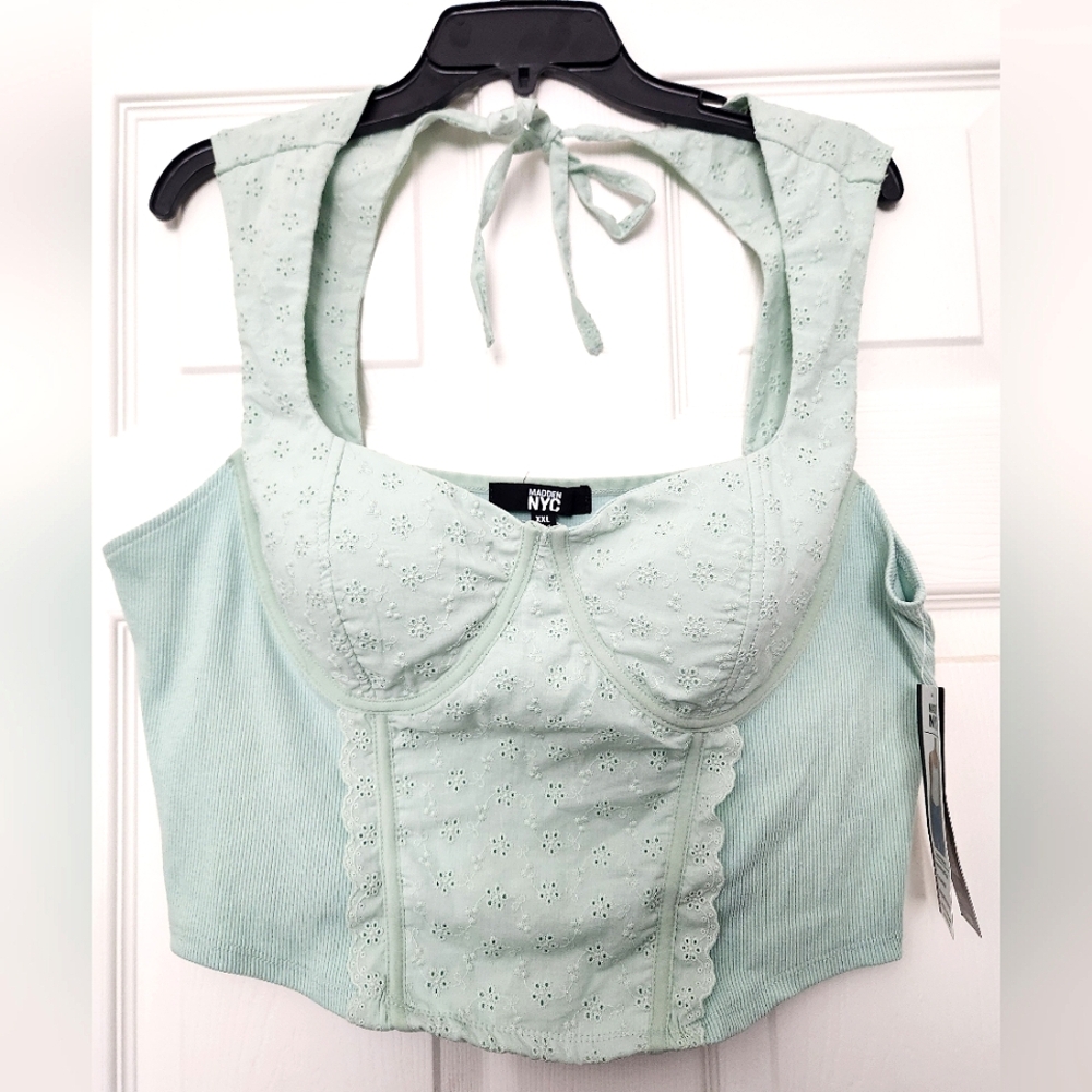 NYC Green Sleeveless Tie In The Back Top